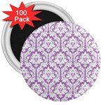 White On Lilac Damask 3  Button Magnet (100 pack)