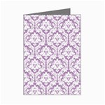 White On Lilac Damask Mini Greeting Card