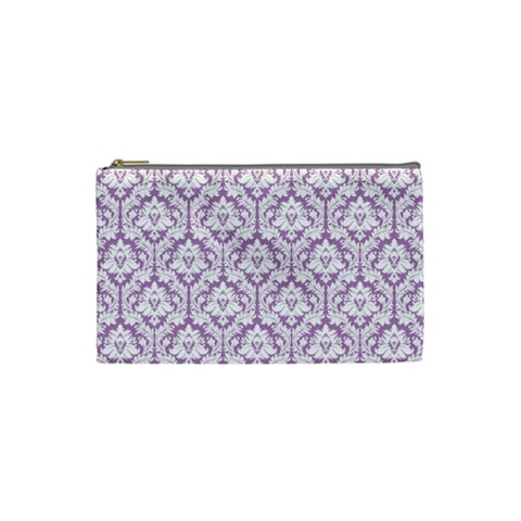 Lilac Damask Pattern Cosmetic Bag (Small) from UrbanLoad.com Front