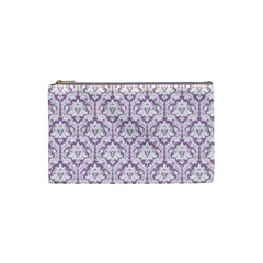 Lilac Damask Pattern Cosmetic Bag (Small) from UrbanLoad.com Front