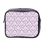 White On Lilac Damask Mini Travel Toiletry Bag (Two Sides)