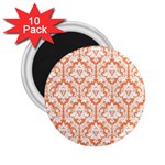 White On Orange Damask 2.25  Button Magnet (10 pack)