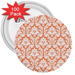 White On Orange Damask 3  Button (100 pack)