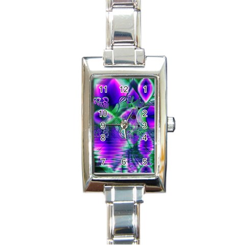 Evening Crystal Primrose, Abstract Night Flowers Rectangular Italian Charm Watch from UrbanLoad.com Front