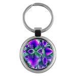 Evening Crystal Primrose, Abstract Night Flowers Key Chain (Round)