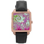 Raspberry Lime Surprise, Abstract Sea Garden  Rose Gold Leather Watch 