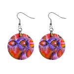 Crystal Star Dance, Abstract Purple Orange Mini Button Earrings