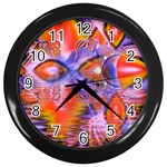 Crystal Star Dance, Abstract Purple Orange Wall Clock (Black)