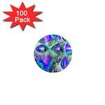 Abstract Peacock Celebration, Golden Violet Teal 1  Mini Button Magnet (100 pack)