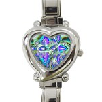Abstract Peacock Celebration, Golden Violet Teal Heart Italian Charm Watch 
