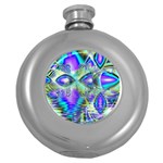 Abstract Peacock Celebration, Golden Violet Teal Hip Flask (Round)