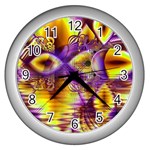 Golden Violet Crystal Palace, Abstract Cosmic Explosion Wall Clock (Silver)