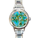Crystal Gold Peacock, Abstract Mystical Lake Round Italian Charm Watch