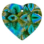 Crystal Gold Peacock, Abstract Mystical Lake Heart Ornament (Two Sides)