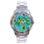 Crystal Gold Peacock, Abstract Mystical Lake Stainless Steel Watch