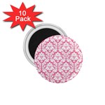 White On Soft Pink Damask 1.75  Button Magnet (10 pack)