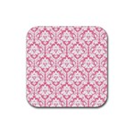 White On Soft Pink Damask Drink Coaster (Square)
