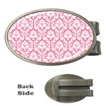 White On Soft Pink Damask Money Clip (Oval)