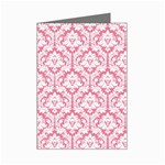 White On Soft Pink Damask Mini Greeting Card (8 Pack)