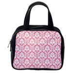 White On Soft Pink Damask Classic Handbag (One Side)