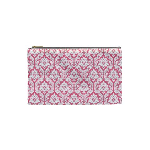 soft Pink Damask Pattern Cosmetic Bag (Small) from UrbanLoad.com Front