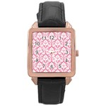 White On Soft Pink Damask Rose Gold Leather Watch 