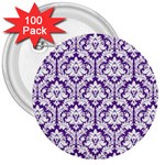 White on Purple Damask 3  Button (100 pack)