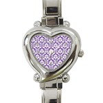 White on Purple Damask Heart Italian Charm Watch 