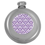 White on Purple Damask Hip Flask (Round)