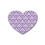 White on Purple Damask Drink Coasters 4 Pack (Heart) 