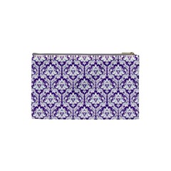 White on Purple Damask Cosmetic Bag (Small) from UrbanLoad.com Back