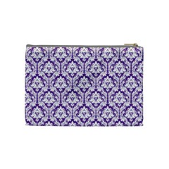 White on Purple Damask Cosmetic Bag (Medium) from UrbanLoad.com Back