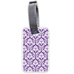 White on Purple Damask Luggage Tag (Two Sides)