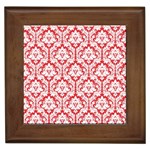 White On Red Damask Framed Ceramic Tile