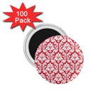 White On Red Damask 1.75  Button Magnet (100 pack)