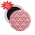 White On Red Damask 2.25  Button Magnet (100 pack)
