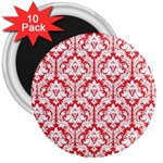 White On Red Damask 3  Button Magnet (10 pack)