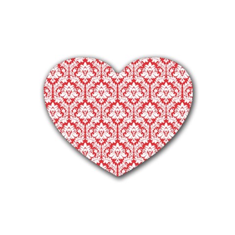 White On Red Damask Drink Coasters (Heart) from UrbanLoad.com Front
