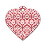 White On Red Damask Dog Tag Heart (Two Sided)