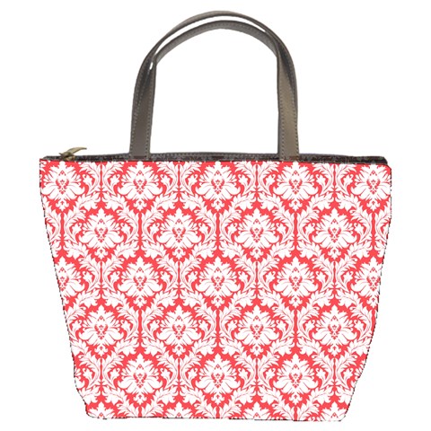 Poppy Red Damask Pattern Bucket Bag from UrbanLoad.com Front
