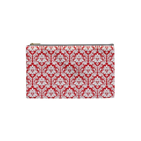 Poppy Red Damask Pattern Cosmetic Bag (Small) from UrbanLoad.com Front