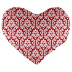 Poppy Red Damask Pattern Large 19  Premium Heart Shape Cushion
