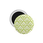 White On Spring Green Damask 1.75  Button Magnet