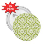 White On Spring Green Damask 2.25  Button (10 pack)