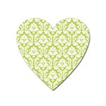 White On Spring Green Damask Magnet (Heart)