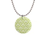Spring Green Damask Pattern 1  Button Necklace
