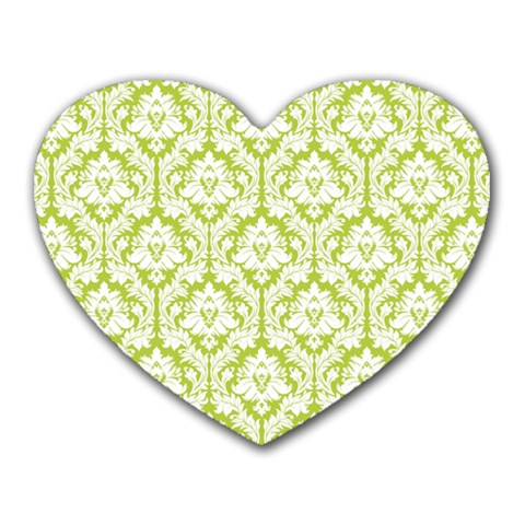 White On Spring Green Damask Mouse Pad (Heart) from UrbanLoad.com Front
