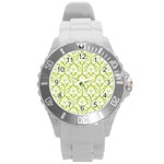 White On Spring Green Damask Plastic Sport Watch (Large)