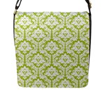 Spring Green Damask Pattern Flap Closure Messenger Bag (L)