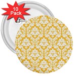 White On Sunny Yellow Damask 3  Button (10 pack)
